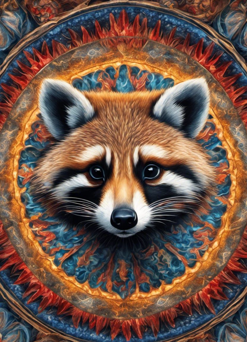 Raccoon in Surreal Cybernetic Kaleidoscope