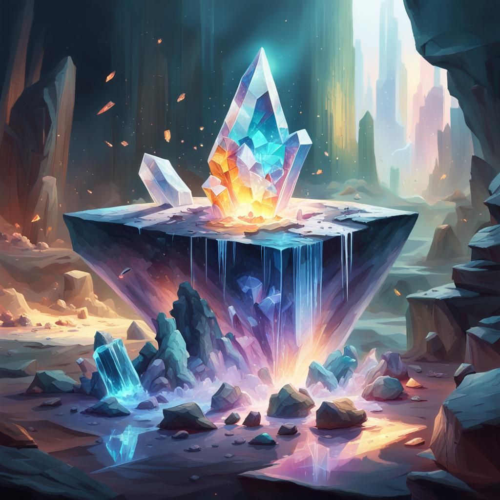 Crystal Anvil Radiating Ethereal Power in Vibrant Oil Painti...