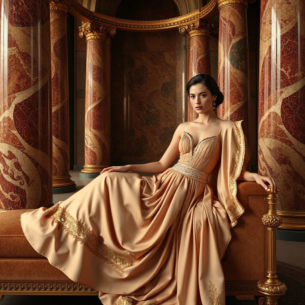 Elegant Roman Noblewoman in Haute Couture Gown
