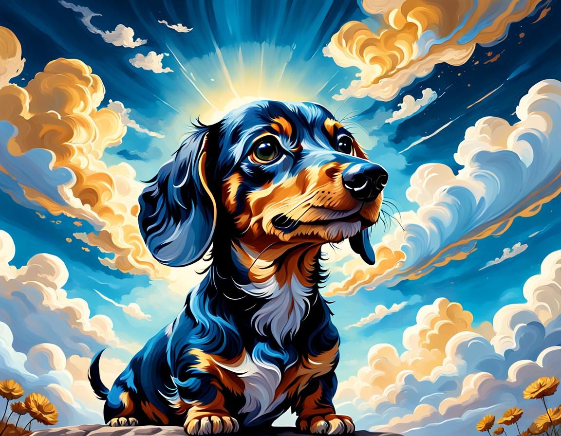 Dachshund in Expressionist Style with Fairy