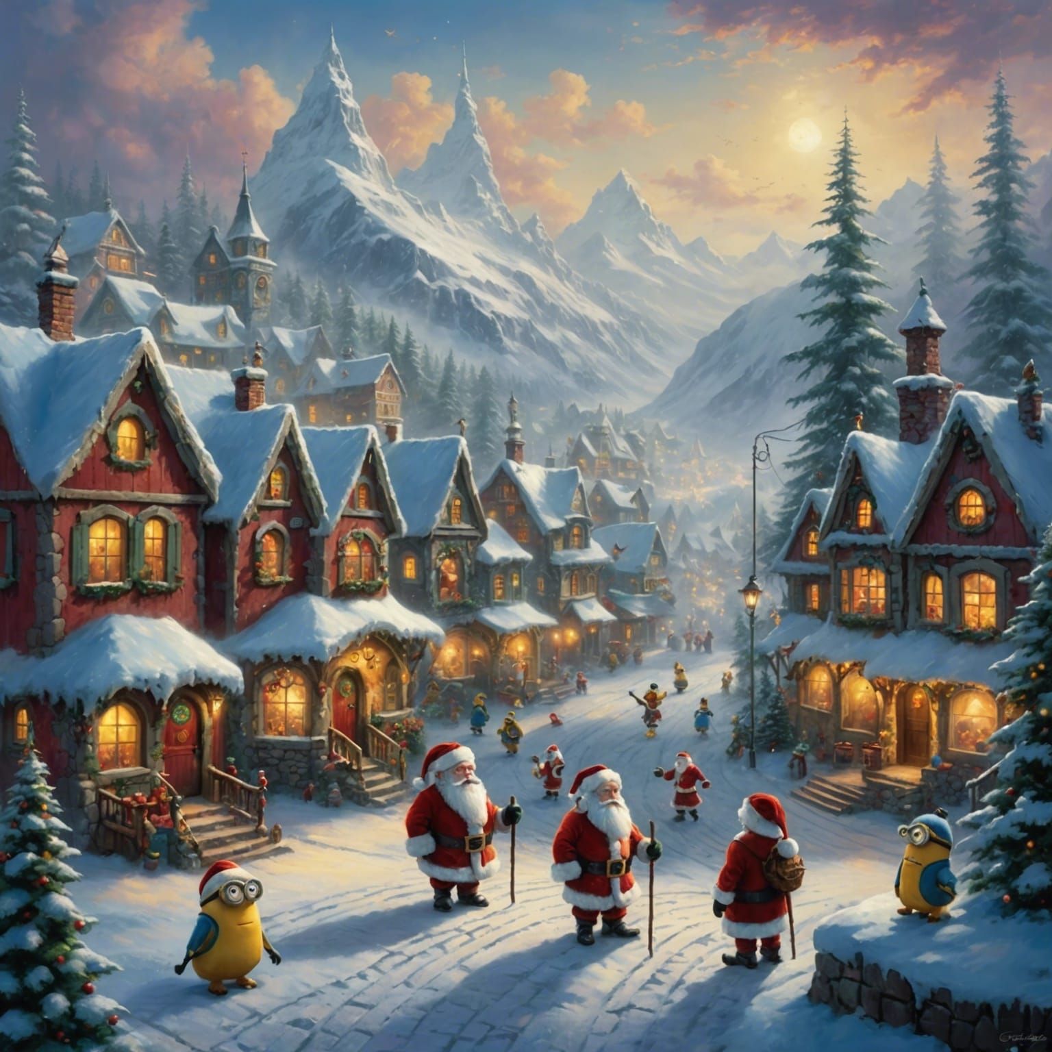 Santa and Minions in North Pole Village