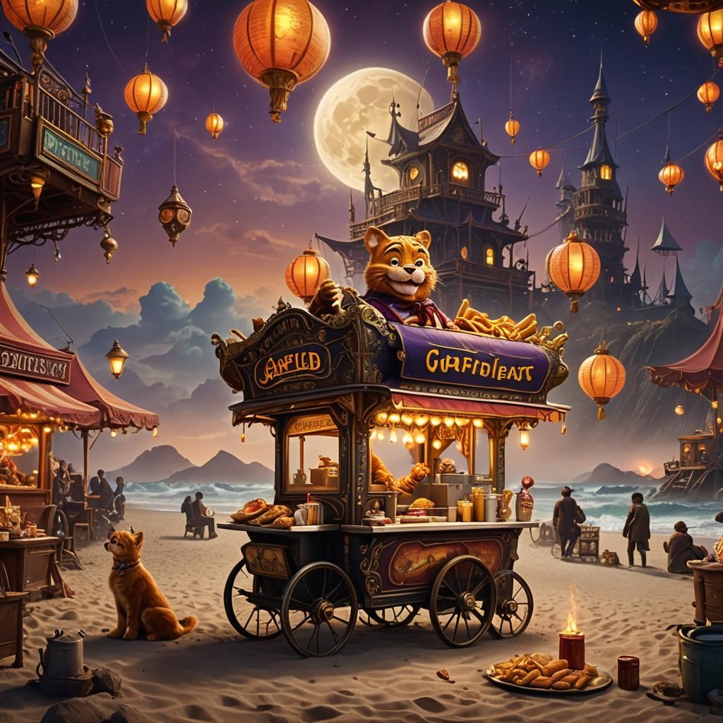 Garfield Devouring Chili Dogs: Steampunk Digital Art