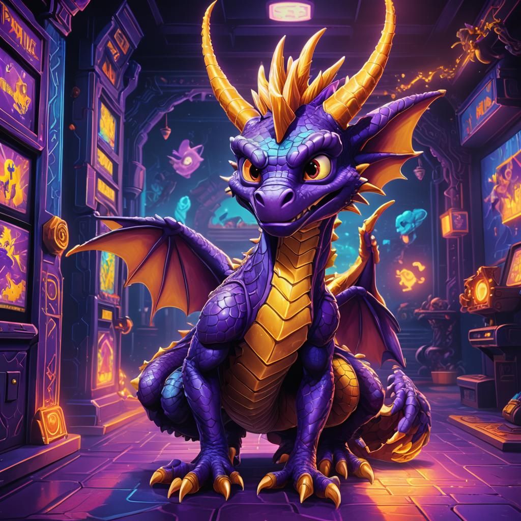 Spyro the Dragon in Retro Arcade Style