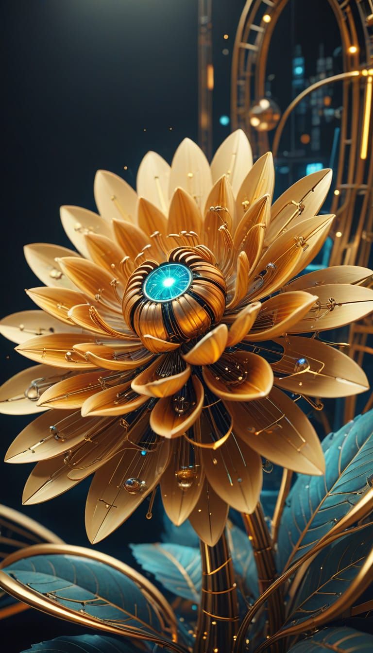 Retro-Futuristic Blueprint of a Giant Flower