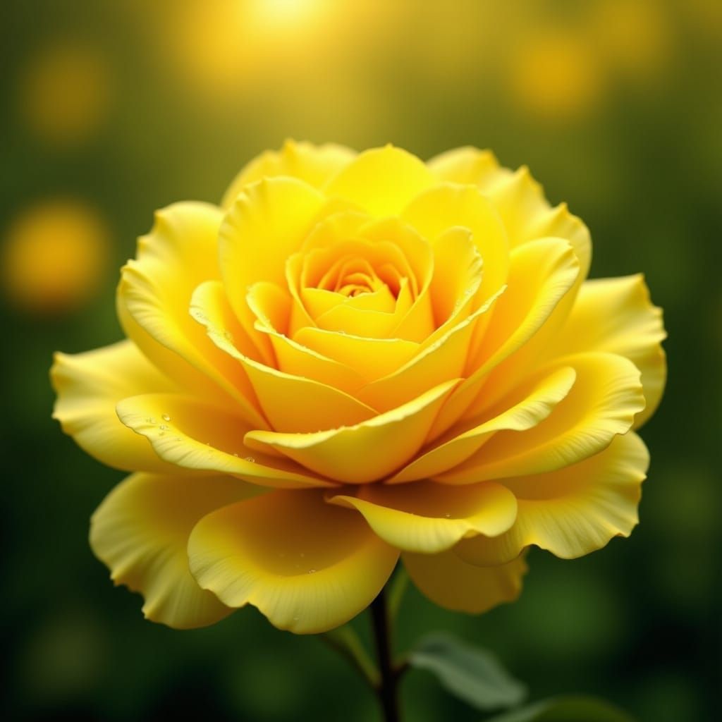 Yellow Rose with Dewdrops in Macro Photography Style