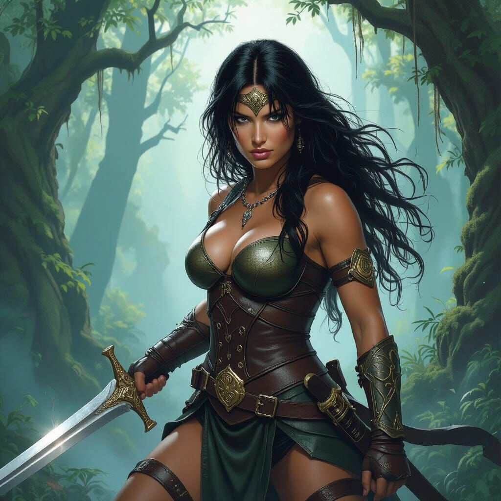 Xena Warrior in Dark Fantasy Forest