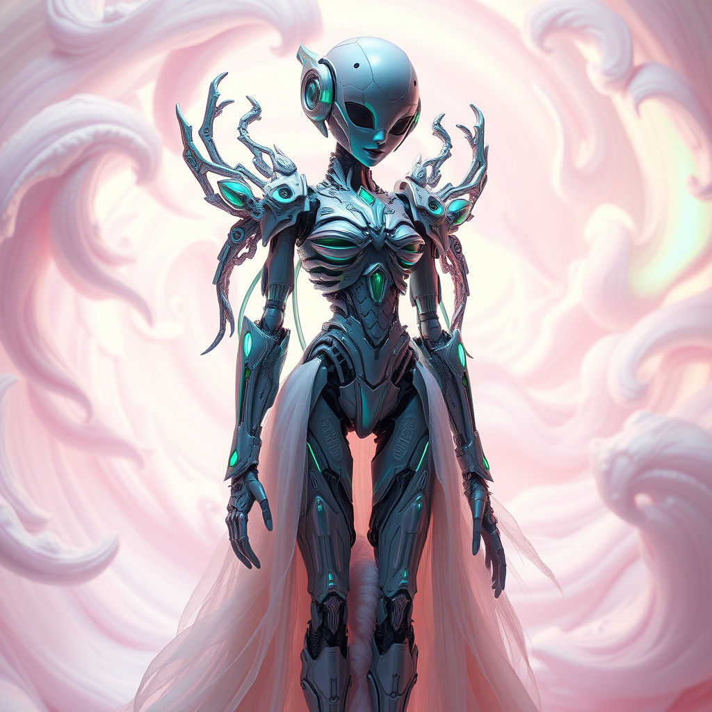 Futuristic Doll with Holographic Gown in 8K