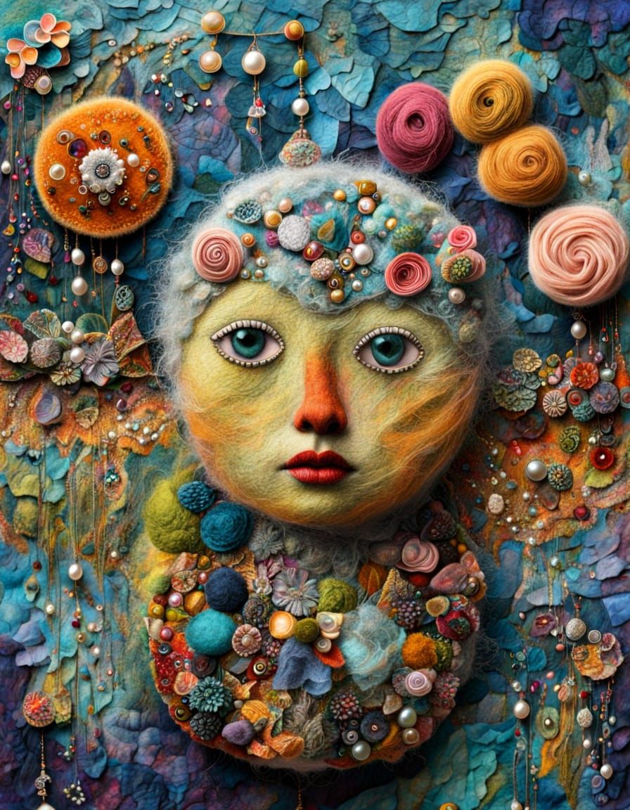 Whimsical Mixed Media Masterpiece with Iridescent Hues