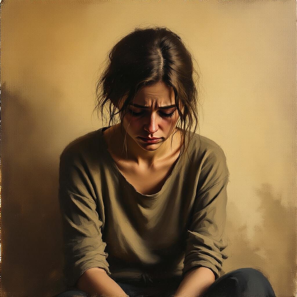 Melancholic Portrait in Muted Oil Painting Style