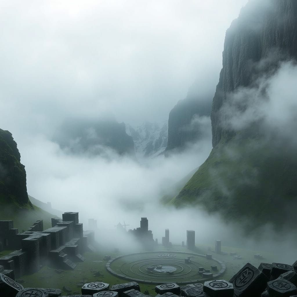 Mystical Valley Enshrouded in Eternal Mist