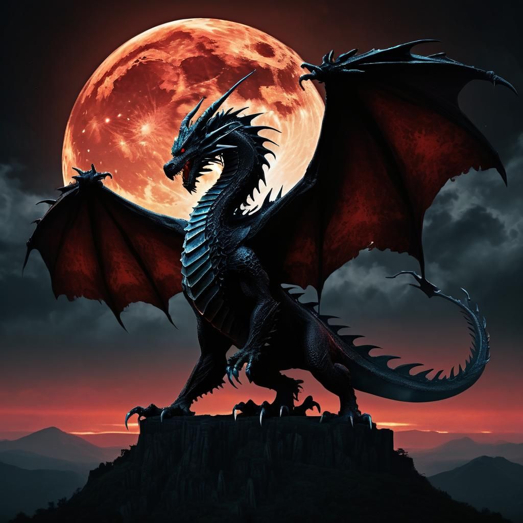 Dragon Silhouette Against a Blood Moon