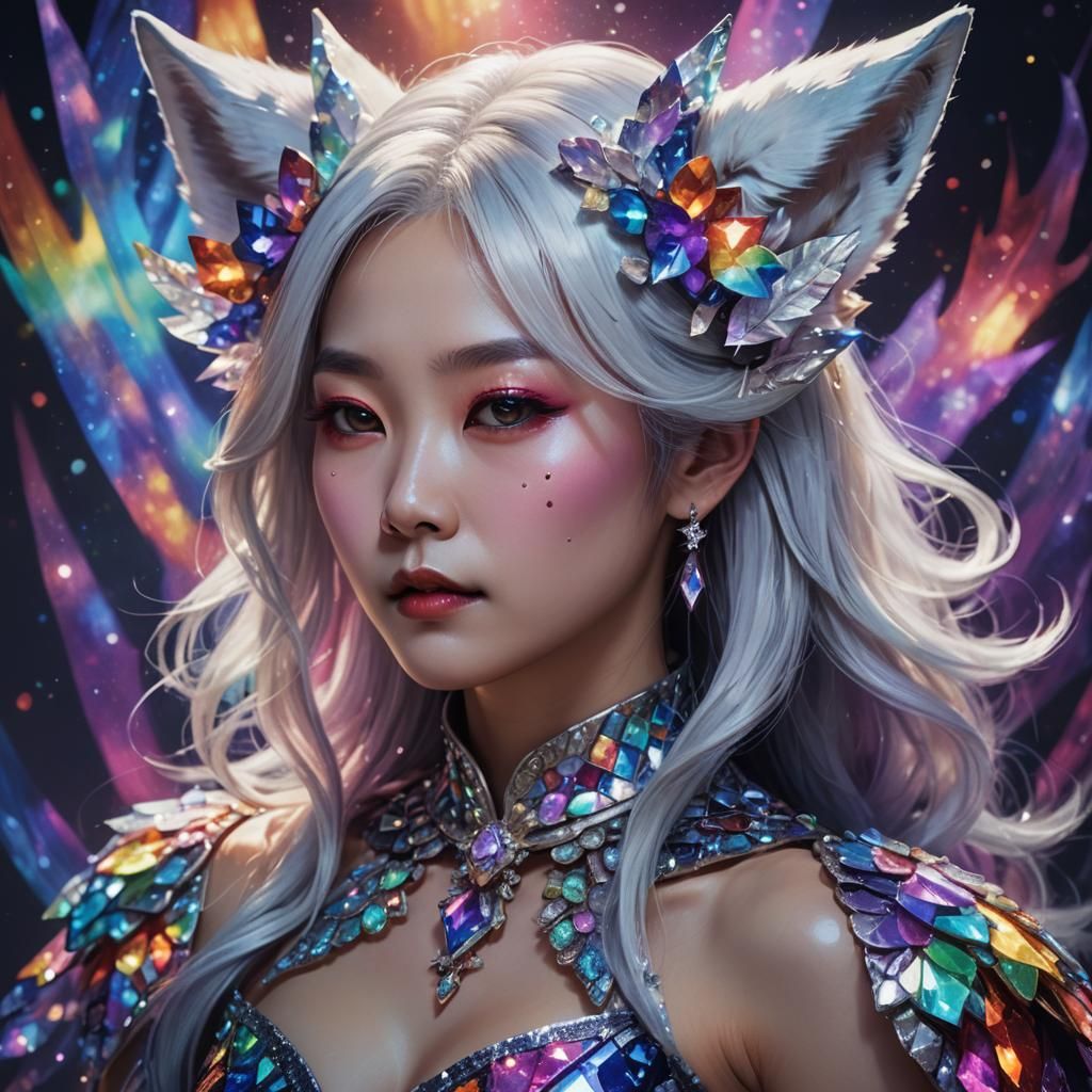 Rainbow Crystal Vampire Queen in Dreamlike Portrait