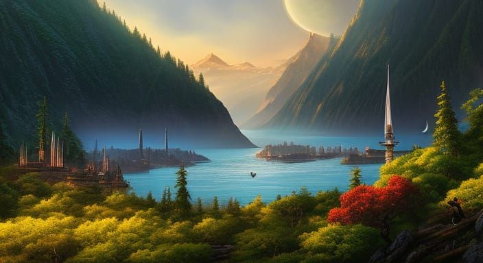 Fantastical City in Bay: Matte Painting Concept Art