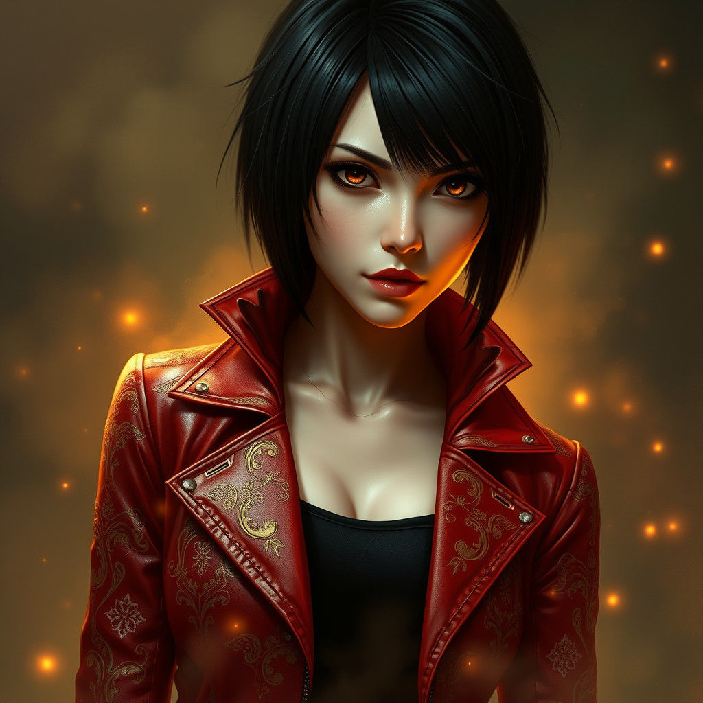 Ada Wong in Crimson and Gold: A Dreamlike Portrait