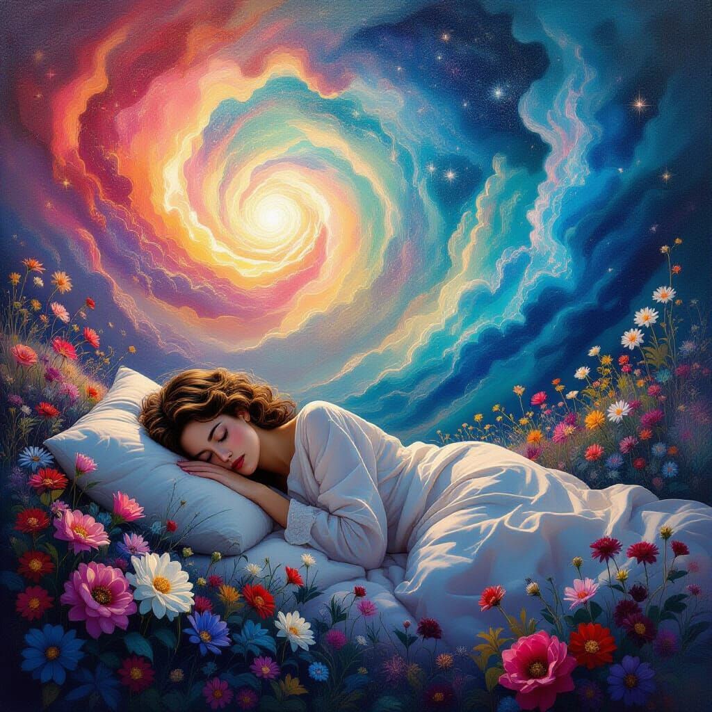 Surreal Dreamscape Oil Painting of Peaceful Slumber