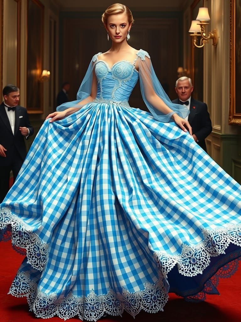 Elegant Gingham Evening Gown in Old-School Hollywood Glamour...