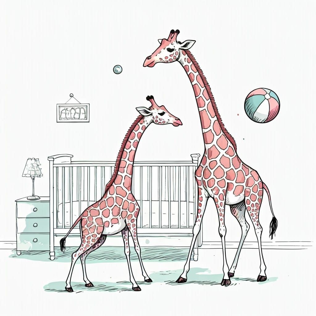 Whimsical Giraffes Playing Ball: Children's Book Illustratio...
