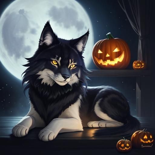 Anime Witch Wolf Girl in Shinkai Style