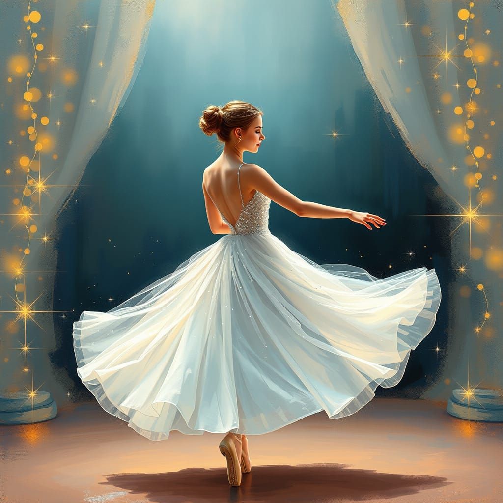 Ballerina on Stage: An Impressionistic Impasto Painting