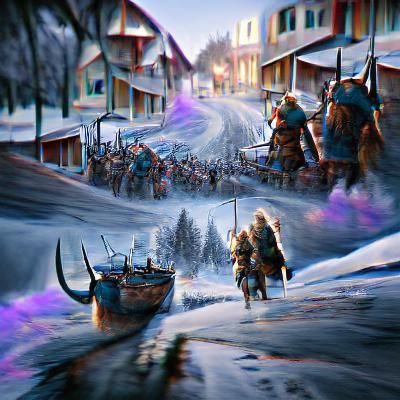 Viking Raid in Winter: 8K Resolution Artwork