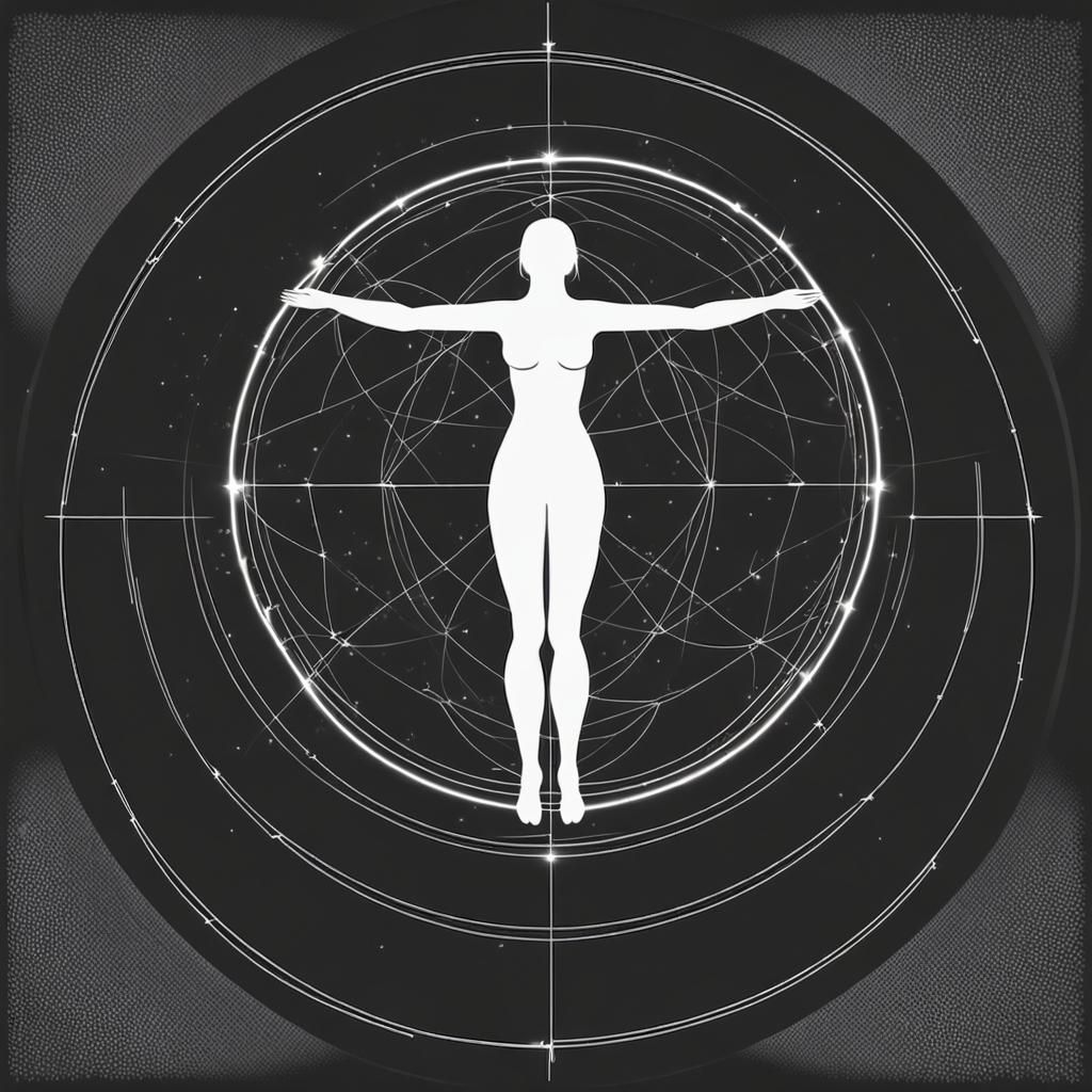 Iconographic Silhouette of Floating Woman in Light