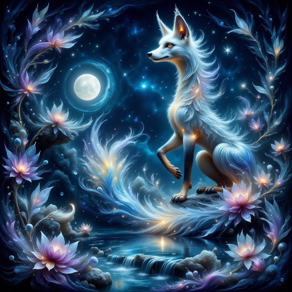 Ethereal Fox by Crystal Stream in Starry Night
