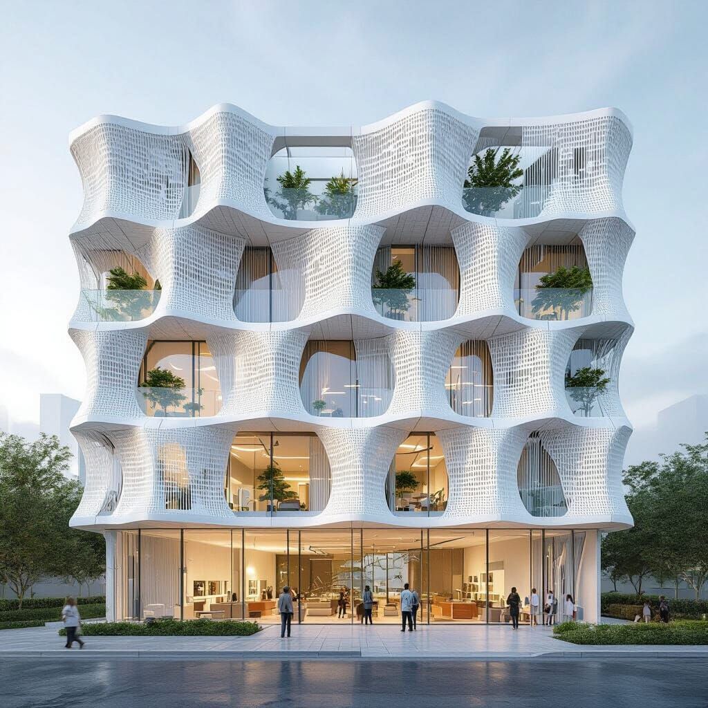 Futuristic Organic Apartment Block with Timber Facade