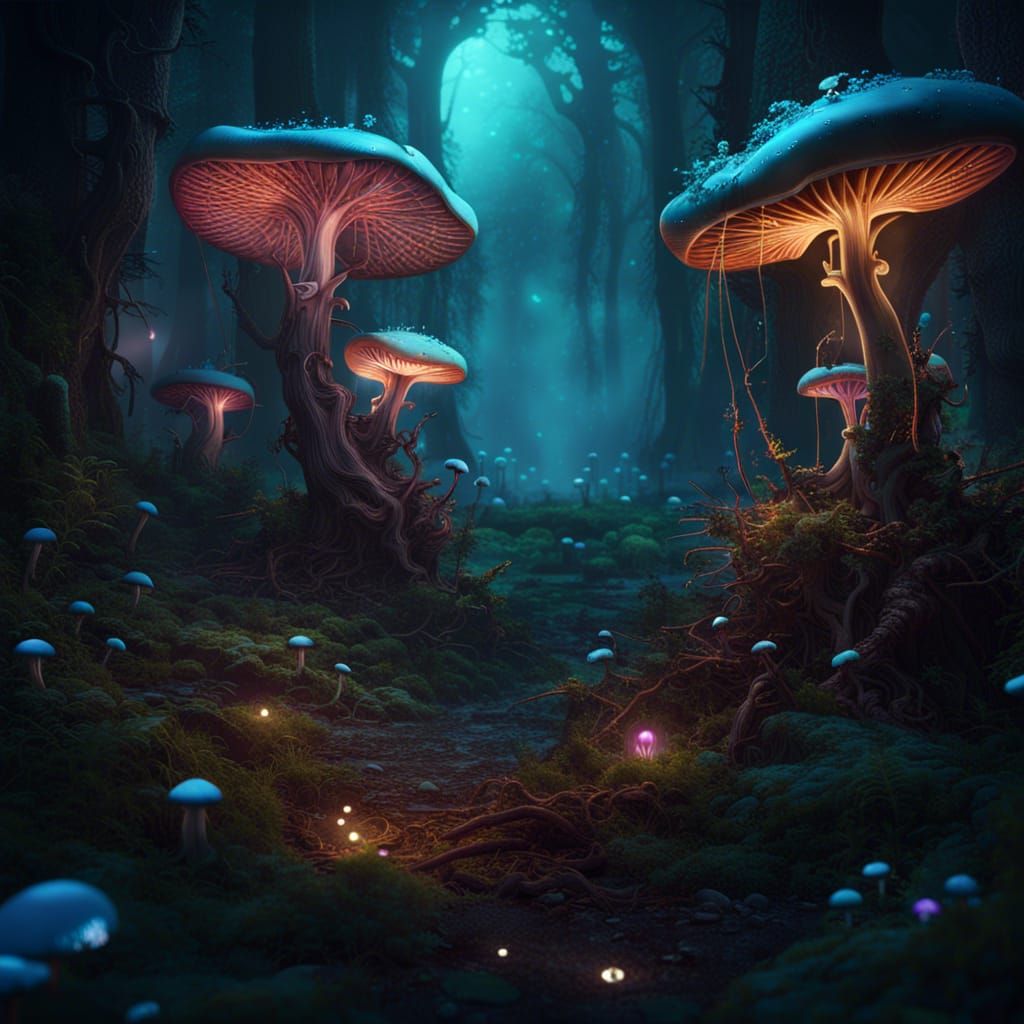 Time Machine in Bioluminescent Mushroom Forest