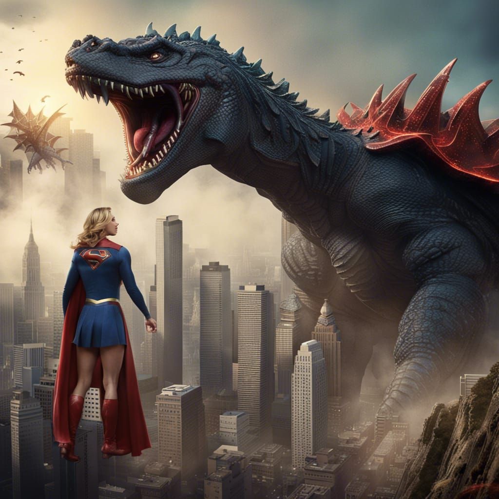 Giant Supergirl vs Godzilla: Epic Battle