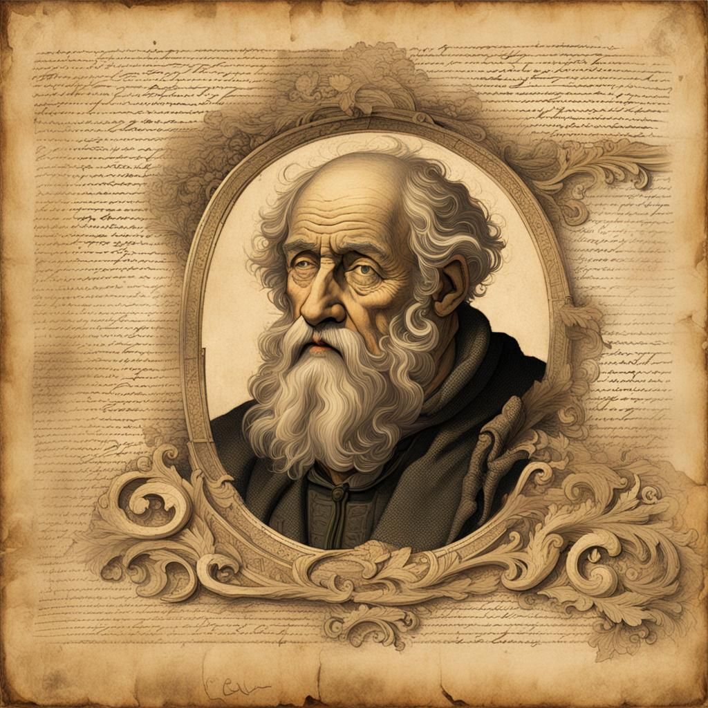 Illuminated Letter on Parchment with Old Man