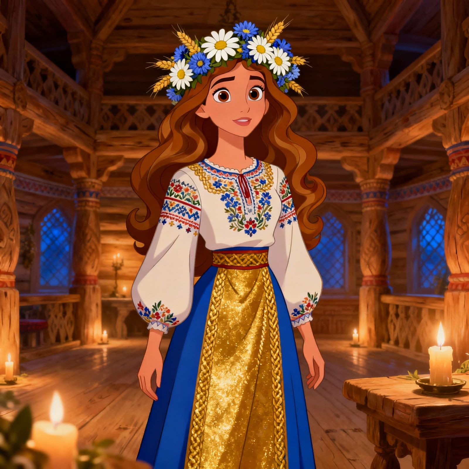 Ukrainian Princess in Wooden Palace, Disney Animation Style