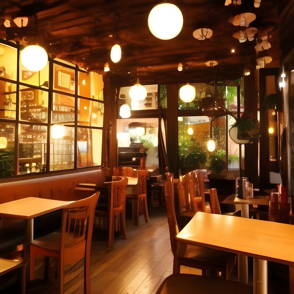 Quaint City Cafe in Forest with Warm Lighting