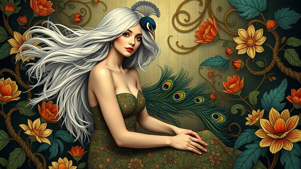 Elegant Woman in Art Nouveau Garden