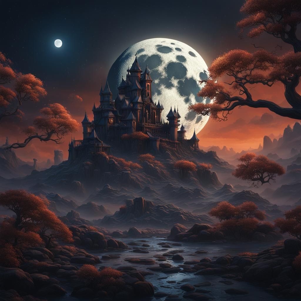 Fantastical Moonlit Landscape in Deep Color