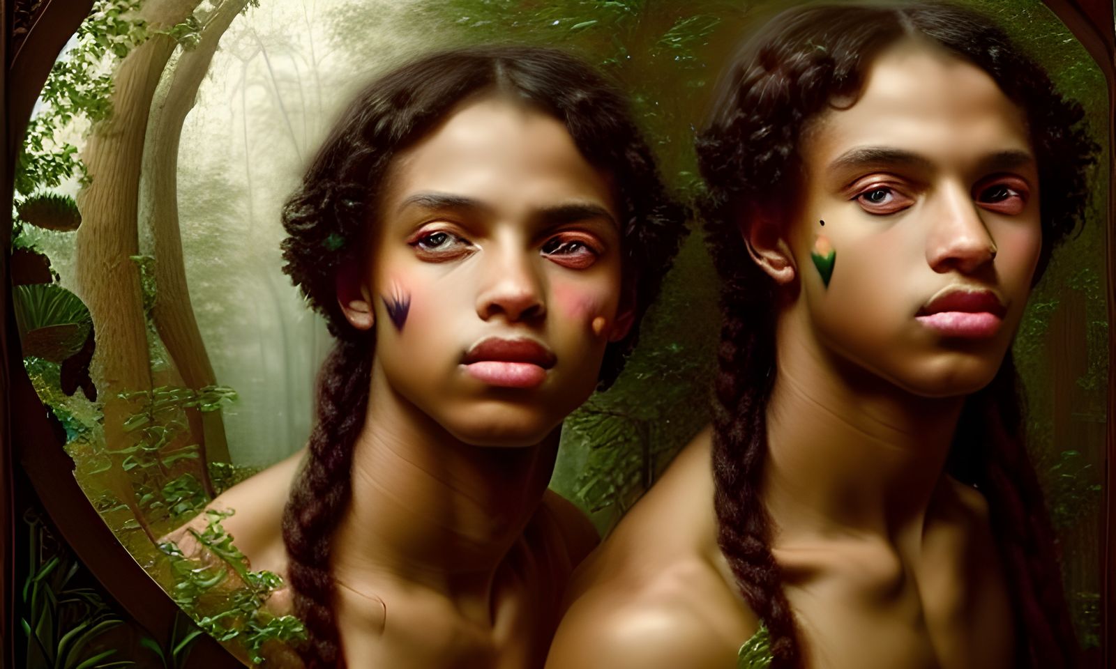 Hyperrealistic Twins Surrounded by Colorful Bubbles