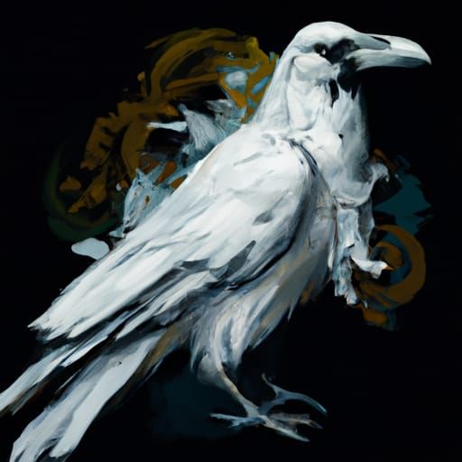 Rare White Crow Digital Art in Polychromatic Style
