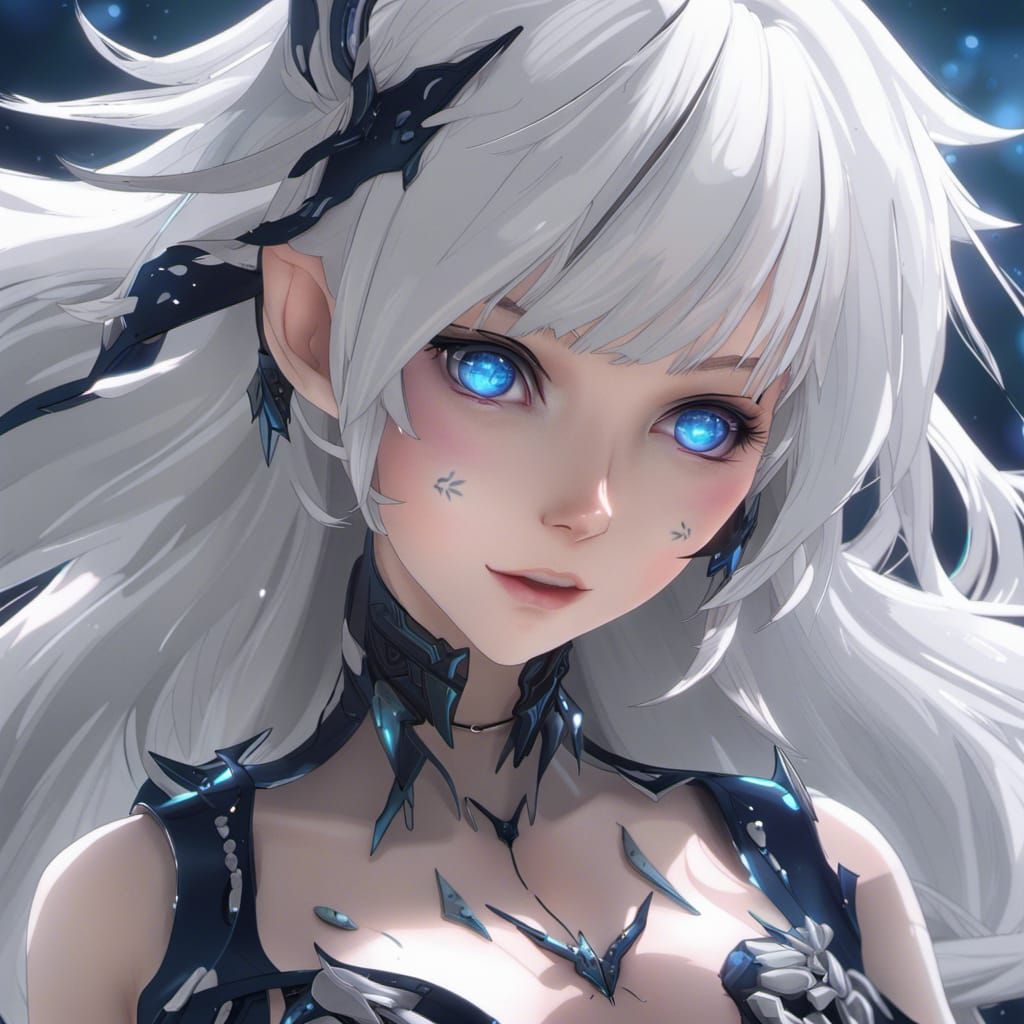 Anime Girl with White Hair and Blue Eyes