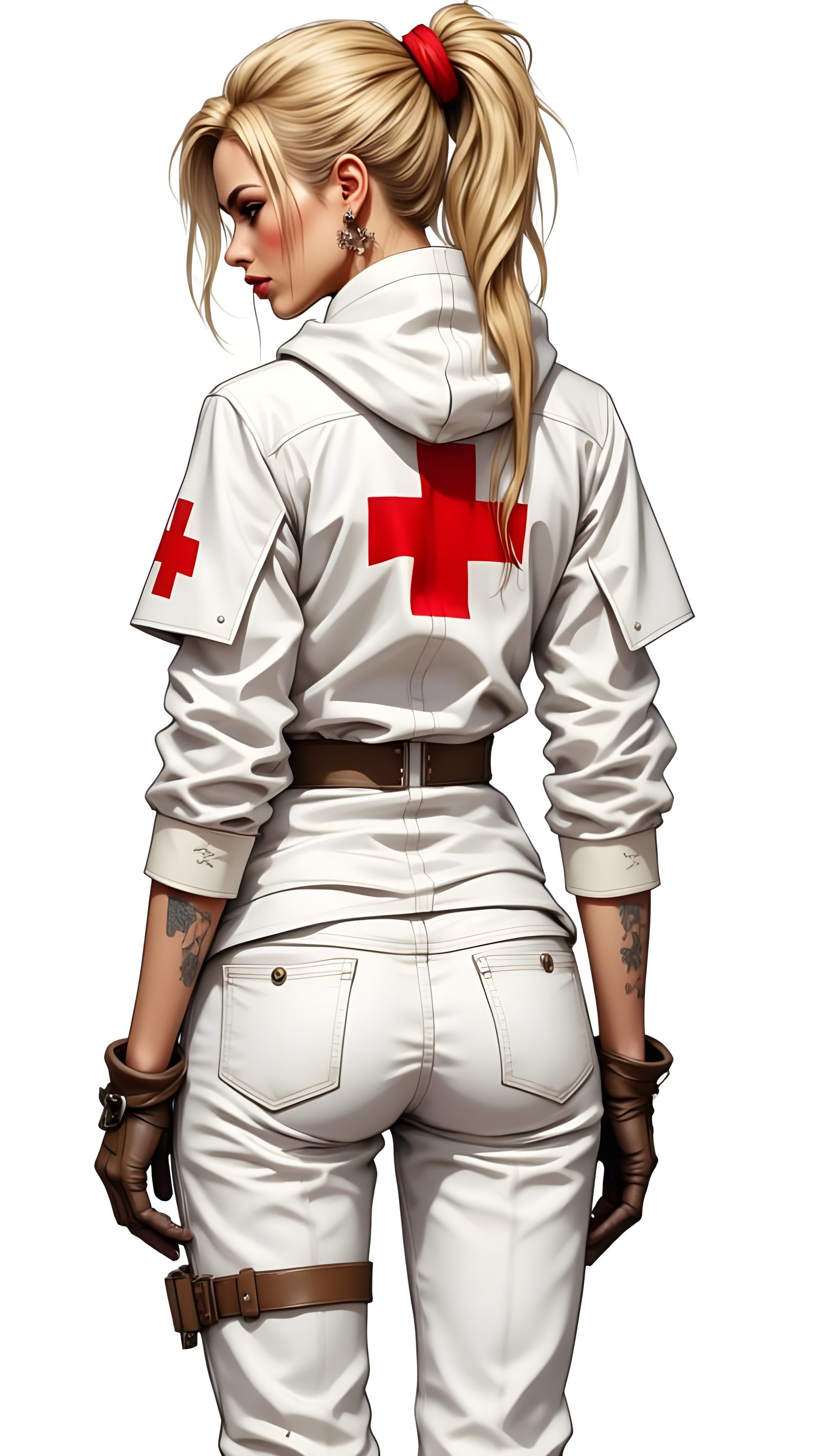 Nurse Warrior in White Hoodie with Red Cross