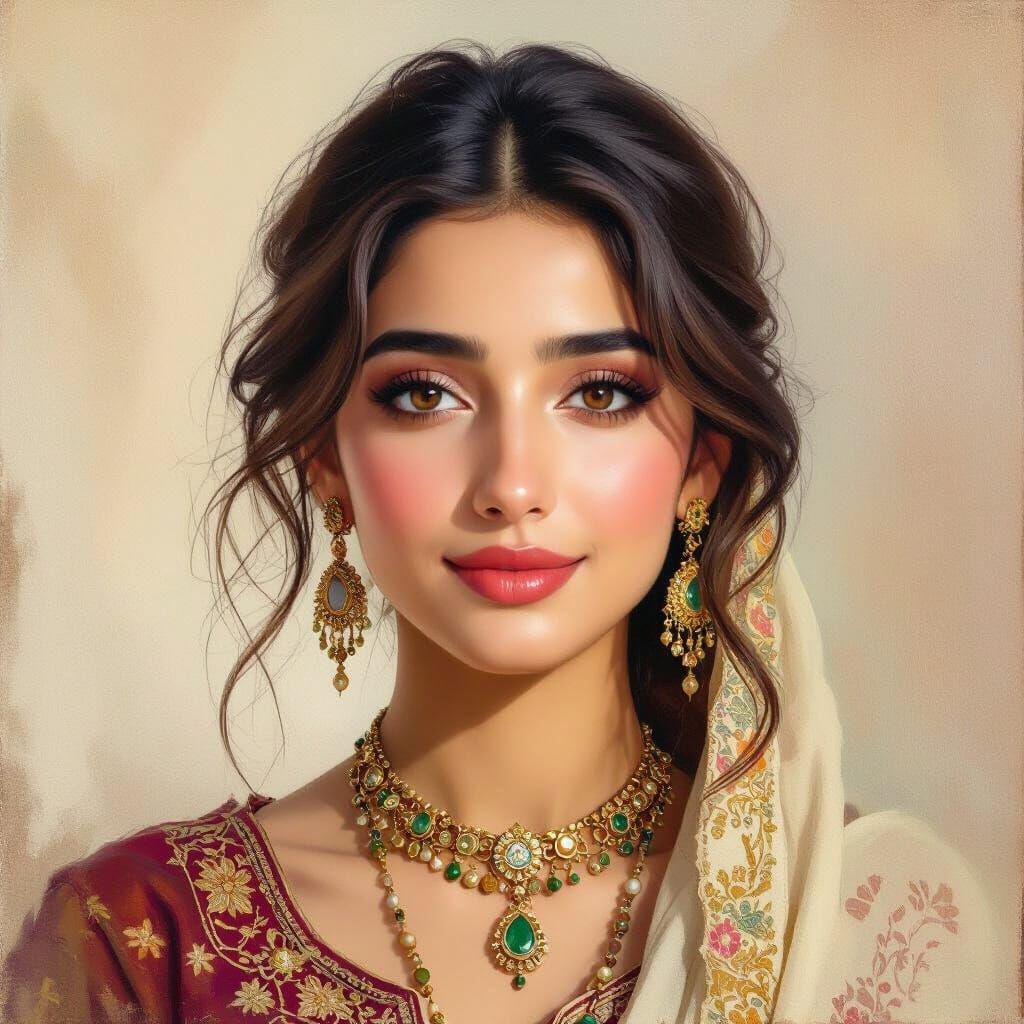 Batool: Hyperrealistic Oil Portrait with Middle Eastern Jewe...