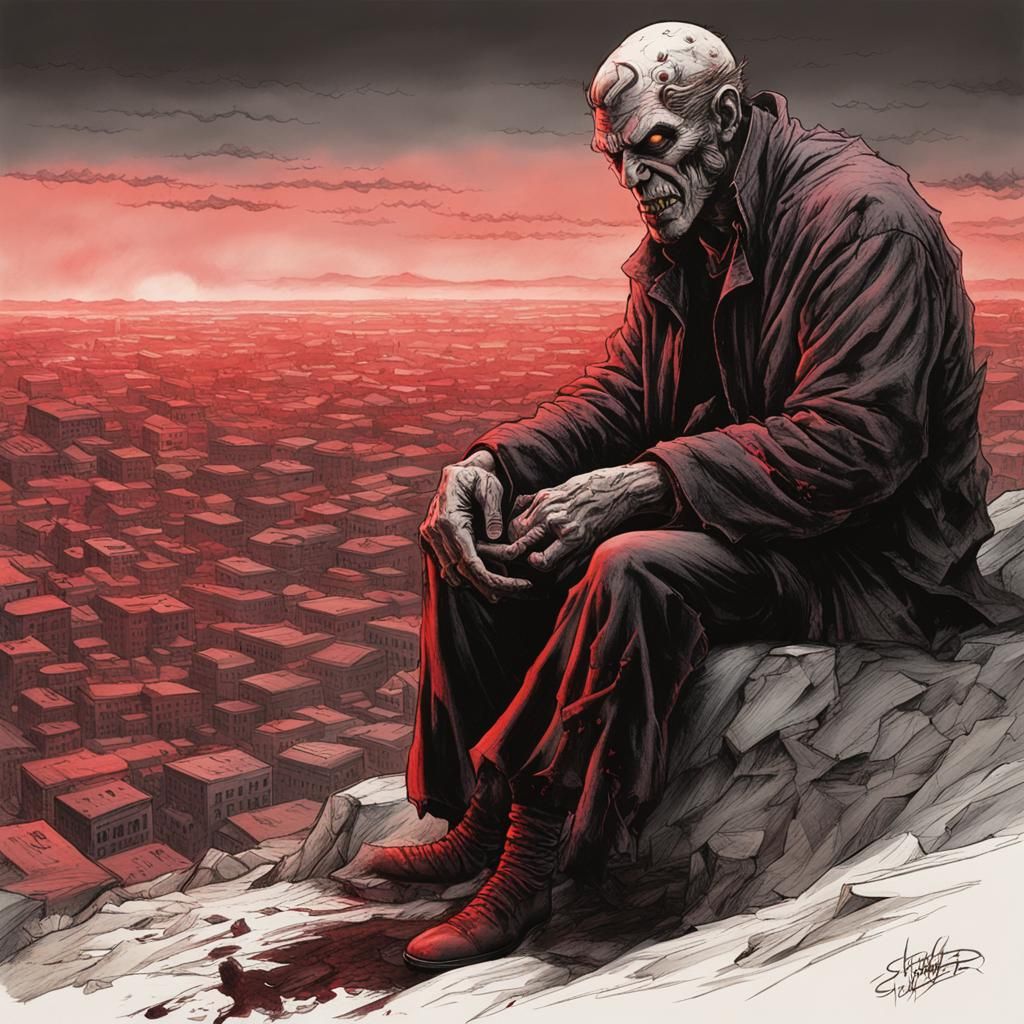 Awful grotesque King
On the edge.
Art style by Frank Miller;...