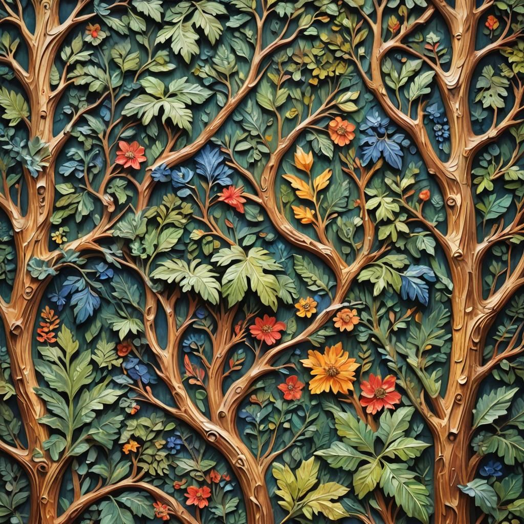 Wood Carving in Gouache Style Impressionist Painting