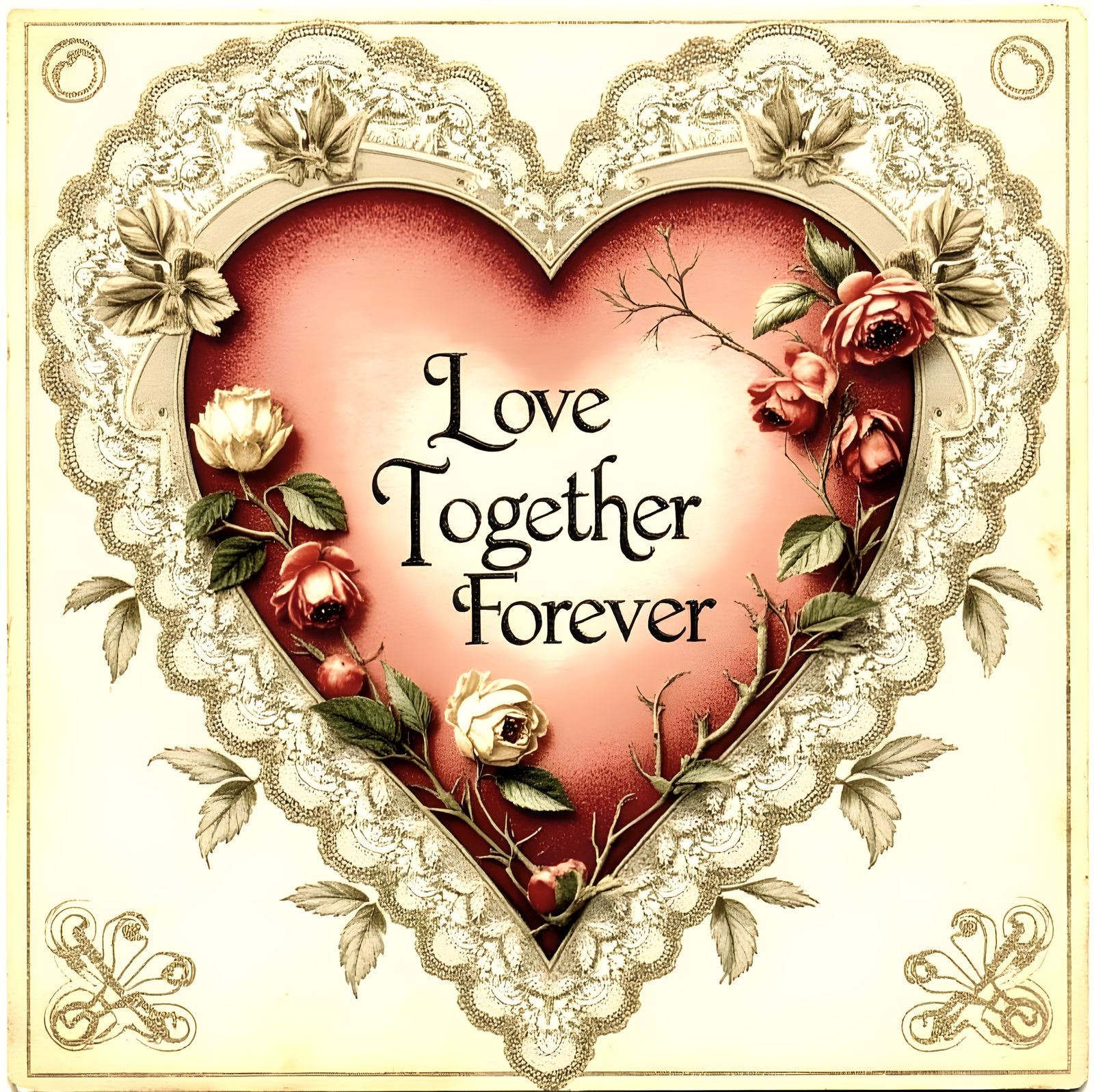 Romantic 19th Century Valentine's Card with Intricate Lace