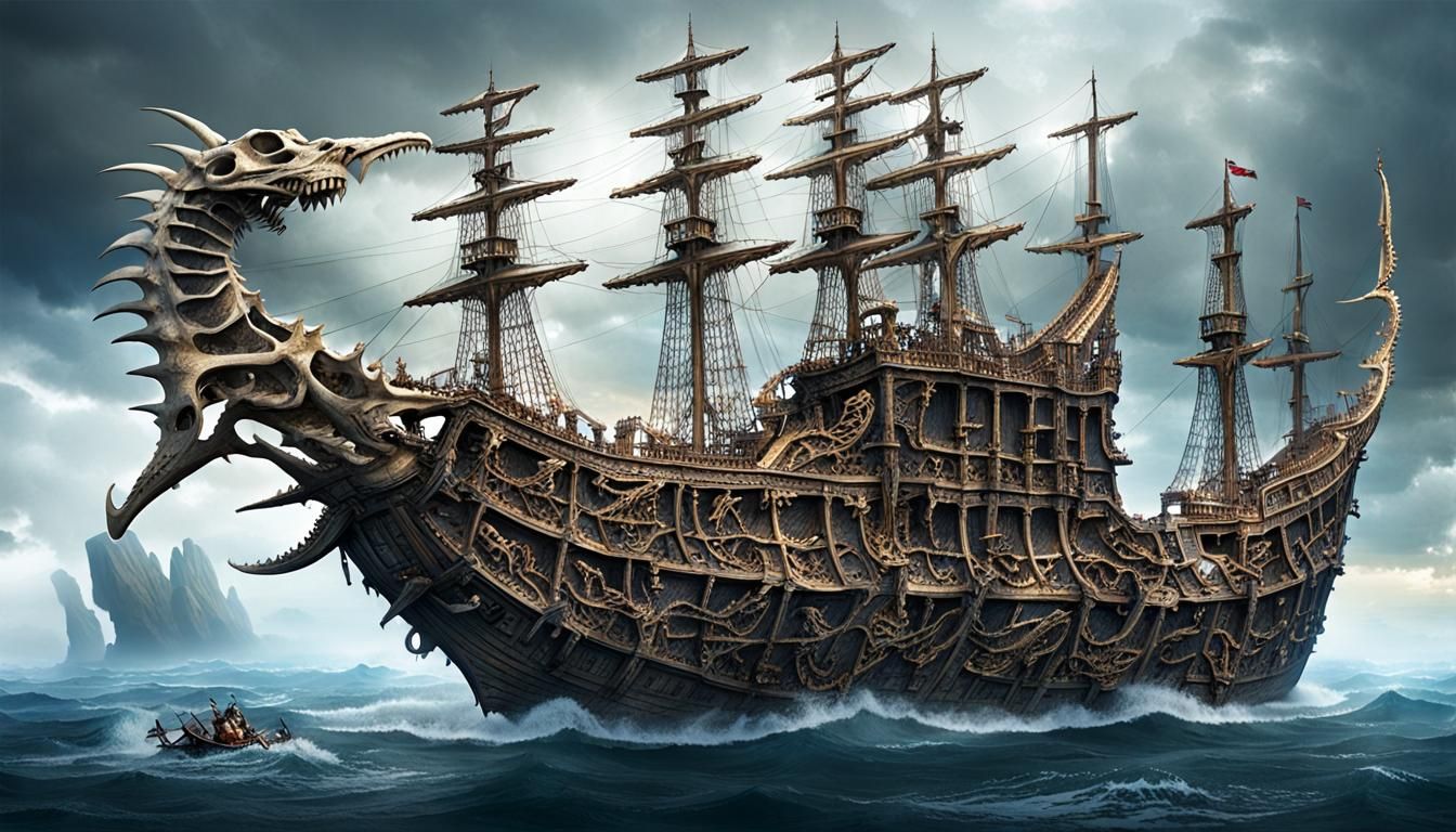 Bones Ship Sailing the Open Sea