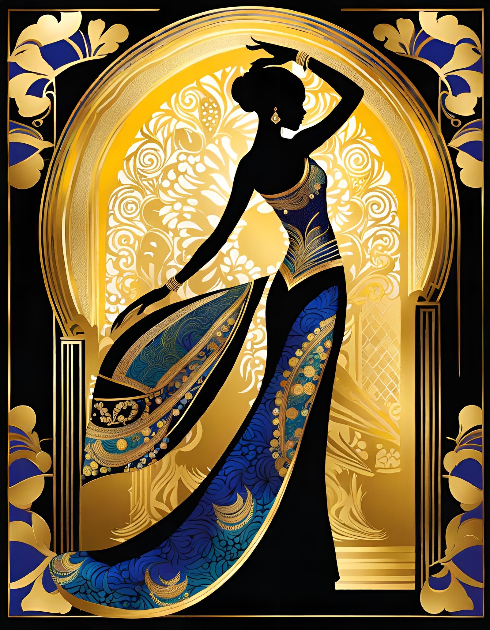 Batik Dancer with Gold Accents in Art Deco Style