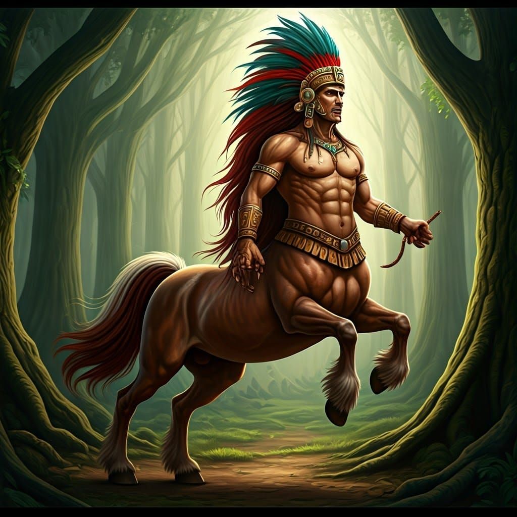 Aztec Warrior Centaur Dancing in Forest