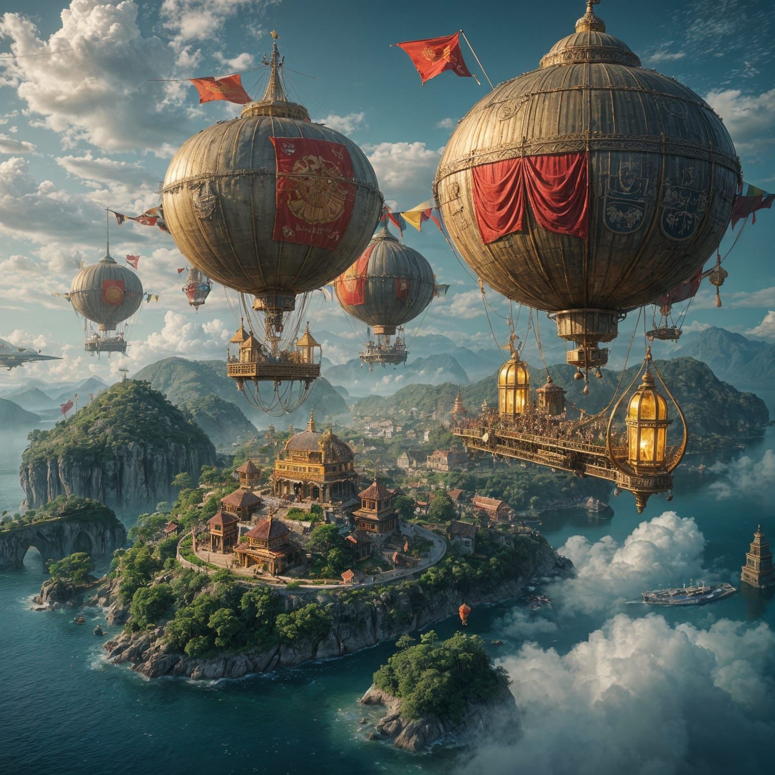 Airships Drift Above Serene Archipelago