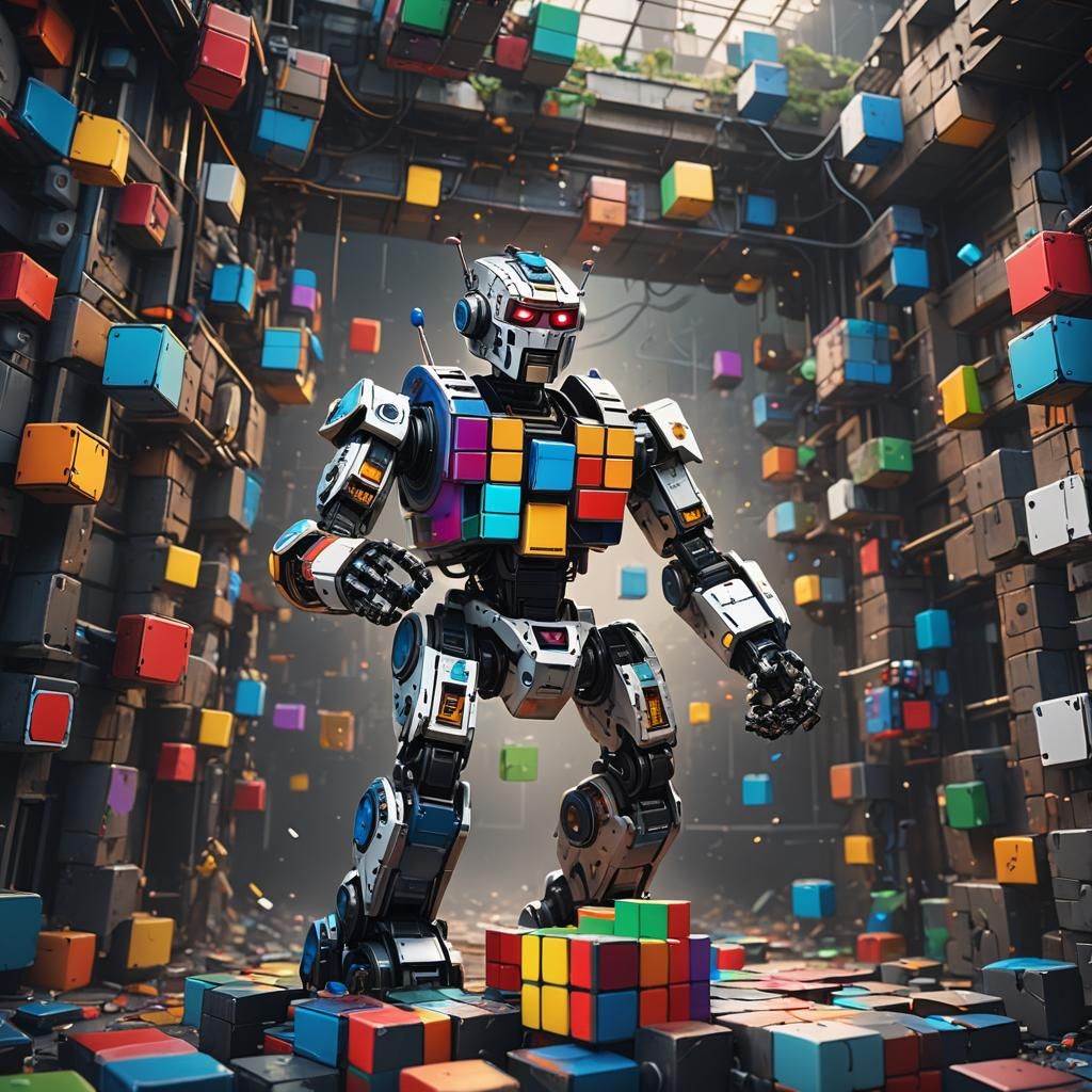 Robot Solving Rubik's Cube: Detailed Matte Painting