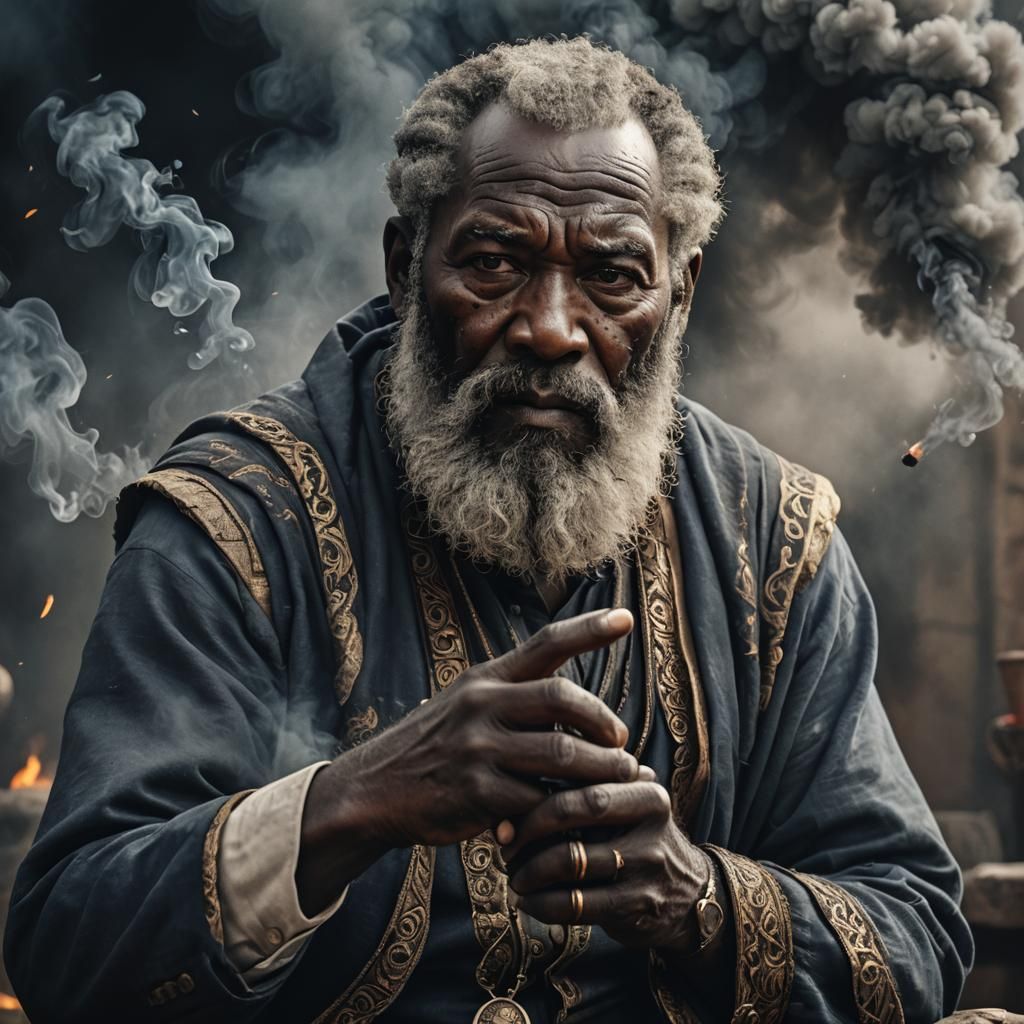 Detailed Portrait of an African Man with Cigarette