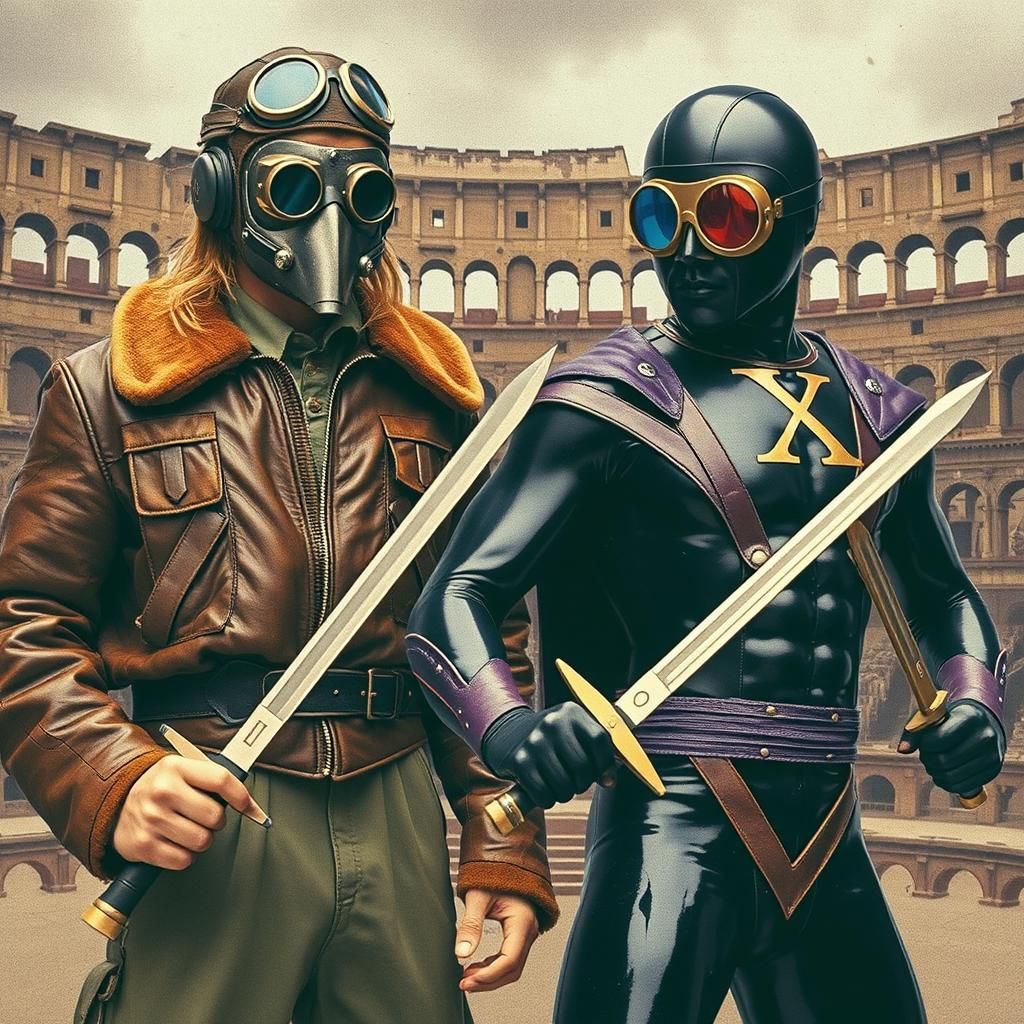 Wrestlers Face Off in Roman Coliseum, Vintage Photograph