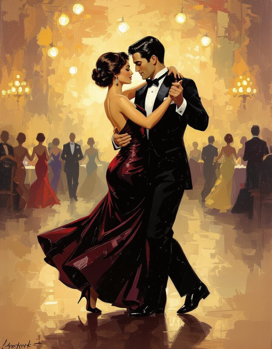 Elegant Couple Dancing in a Vintage Ballroom